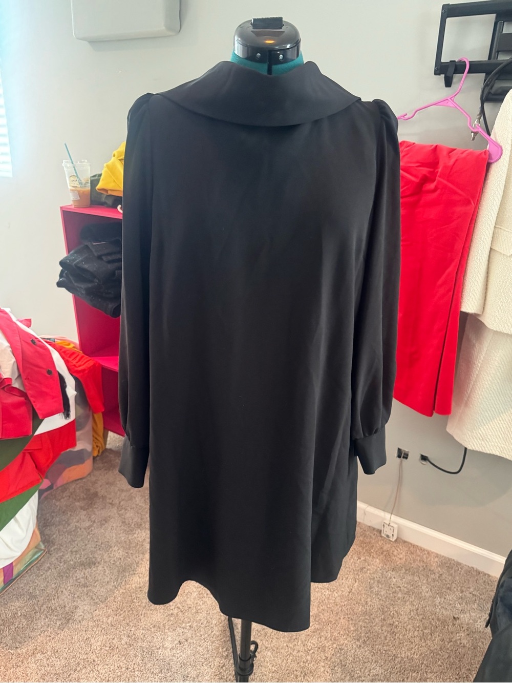 Alex Marie Black Long-Sleeve Dress with Cowl Neckline